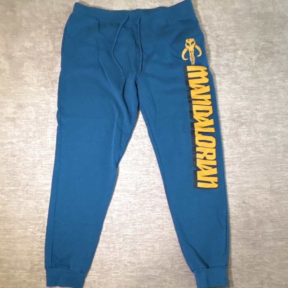 Star Wars Men's Blue Mandalorian Jogger Sweatpants Size L Fleece Cotton Blend